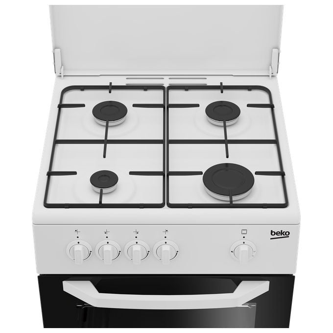 BEKO CSG42009DW Cucina a Gas 4 Fuochi Forno a Gas con Grill Larghezza x Profondita' 50x50 cm con Coperchio colore Bianco