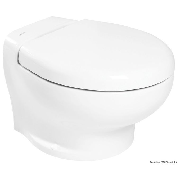 Tecma WC Nano 12V per installazione nautica ideato per piccoli spazi con bassa spesa energetica e alta performance in condizioni marine