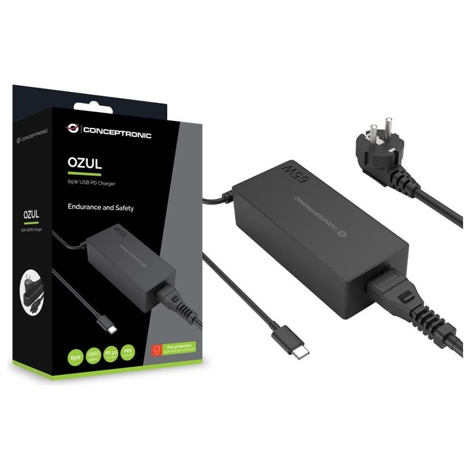 Conceptronic OZUL09BE Caricatore USB-C PD 65 W colore Nero