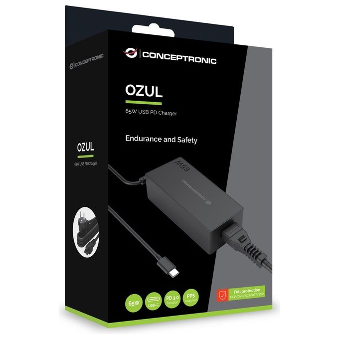 Conceptronic OZUL09BE Caricatore USB-C PD 65 W colore Nero