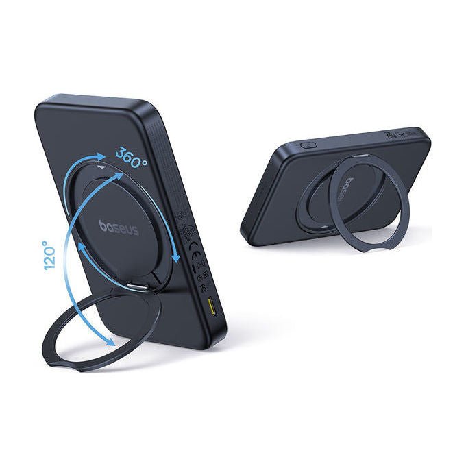 Baseus P10076802123-00 PicoGo Qi2 Power Bank Magnetico 5000mAh 20W USB-C con Supporto Rotante colore Nero