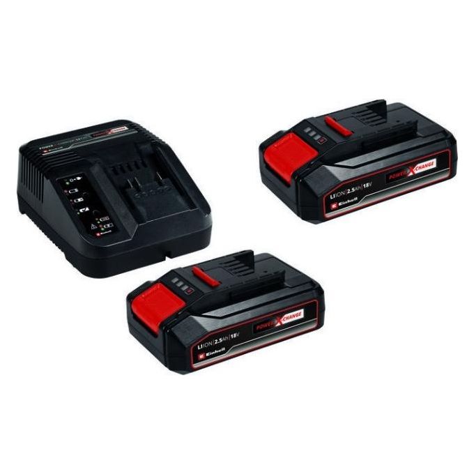 Einhell Set di 2 batterie Power X-Change 2,5 Ah 18V con caricatore rapido per utensili elettrici