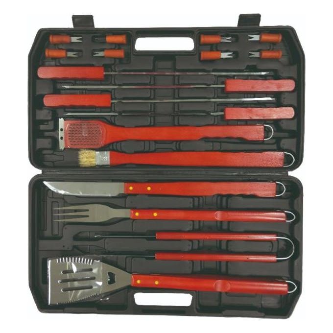 Sandrigarden Set per Barbecue 18 Pezzi Acciaio Inox e Legno in Valigetta