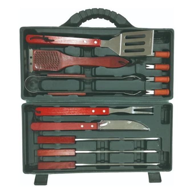 Sandrigarden Set per Barbecue 12 Pezzi Acciaio Inox e Legno in Valigetta