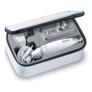 Beurer MP 62 - Kit manicure e pedicure combinato, 10 velocita', 10 accessori professionali, alimentazione a rete, luce LED integrata, custodia inclusa, Bianco