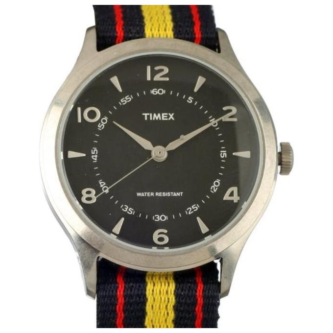 Timex Orologio al Quarzo WHITNEY VILLAGE Quadrante Nero Cinturino Blu-Rosso-Giallo Resistente all'Acqua fino a 50 M