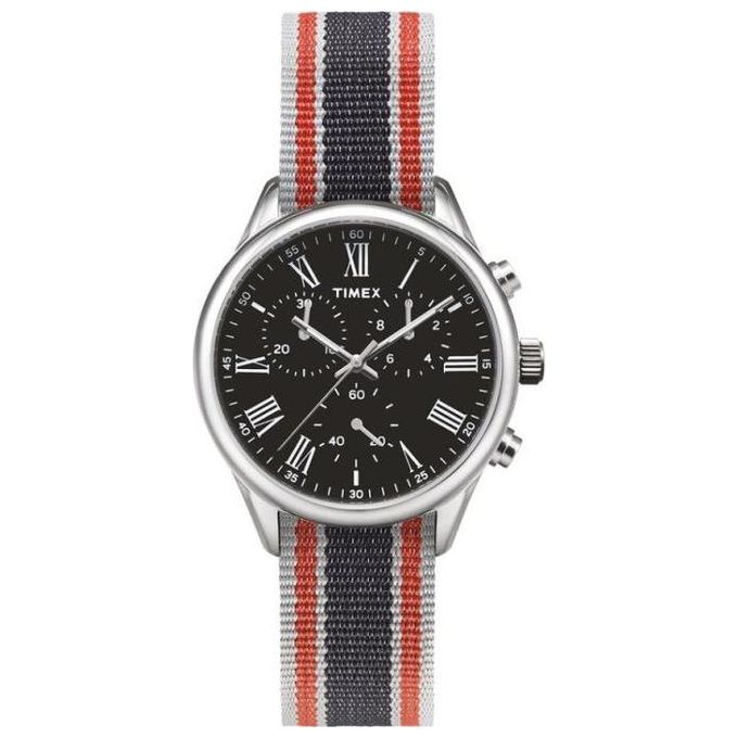 Timex Orologio al Quarzo WESTON AVENUE Quadrante Acciaio 38 MM Case Acciaio Cinturino Tessuto Marrone-Rosso-Ghiaccio Resistente all'Acqua fino a 50 M