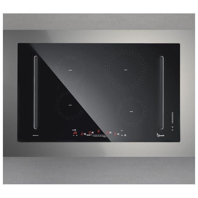 Baraldi 01DIM01EBL83 Piano cottura a Induzione in Vetroceramica con Cappa integrata Diamond Bridge 4 Zone Motore 700 m3-h 83 cm Struttura Inox