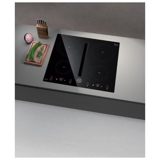 Baraldi 01DIM03EBL58 Piano cottura a Induzione in Vetroceramica con Cappa integrata Diamond 60 cm 4 Zone Motore 700 m3-h Struttura metallica verniciata nera