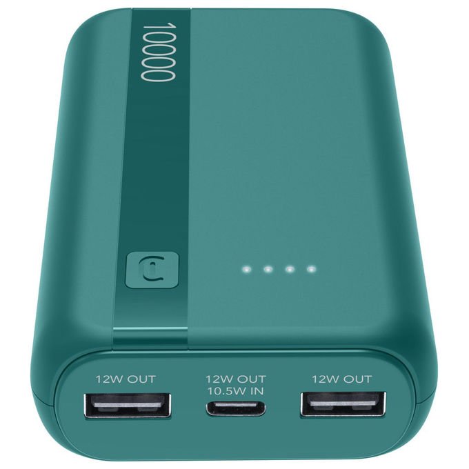 Cellularline PBENTRYCOL10000B Essential Power Bank 10000 mAh USB-C In-Out 2 USB-A 10,5 W ricarica simultanea colore Blu