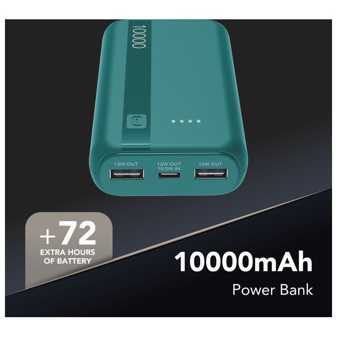 Cellularline PBENTRYCOL10000B Essential Power Bank 10000 mAh USB-C In-Out 2 USB-A 10,5 W ricarica simultanea colore Blu