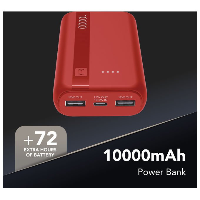 Cellularline PBENTRYCOL10000R Essential Power Bank 10000 mAh USB-C 10,5 W 2 USB-A 12 W LED colore Rosso