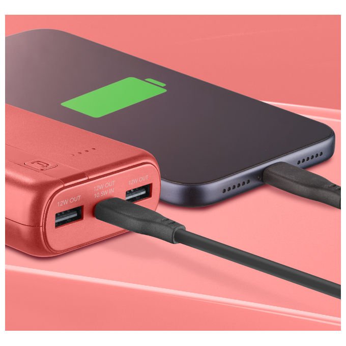 Cellularline PBENTRYCOL10000R Essential Power Bank 10000 mAh USB-C 10,5 W 2 USB-A 12 W LED colore Rosso