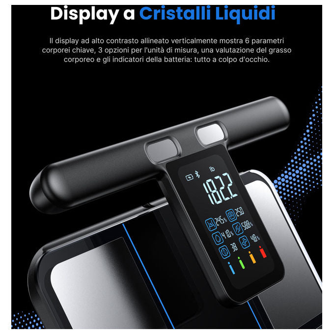 Renpho MSC01 Bilancia intelligente Analisi corporea con 50+ metriche Display LCD verticale Connettivita' Bluetooth App iOS e Android colore Nero