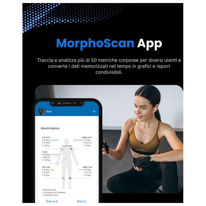 Renpho MSC01 Bilancia intelligente Analisi corporea con 50+ metriche Display LCD verticale Connettivita' Bluetooth App iOS e Android colore Nero