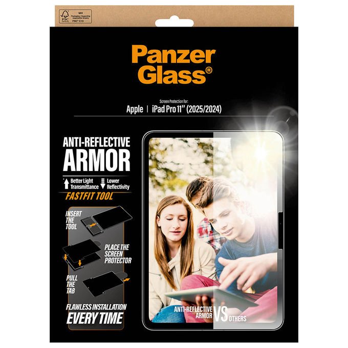 PanzerGlass PG64300 Anti-Reflective Armor Pellicola Proteggischermo iPad Pro 11'' Scratch Resistant Resistente agli Urto con FASTFIT TOOL colore Trasparente