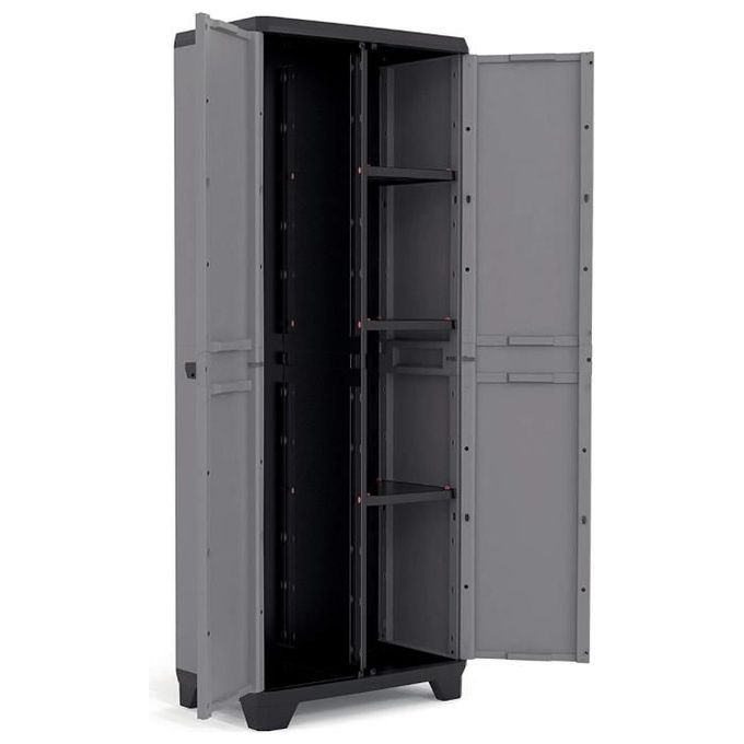 Keter Armadio Portascope Basic Resistente al Gelo con 3 Ripiani Regolabili 68X39X173 Cm per Esterno in Resina Grigia