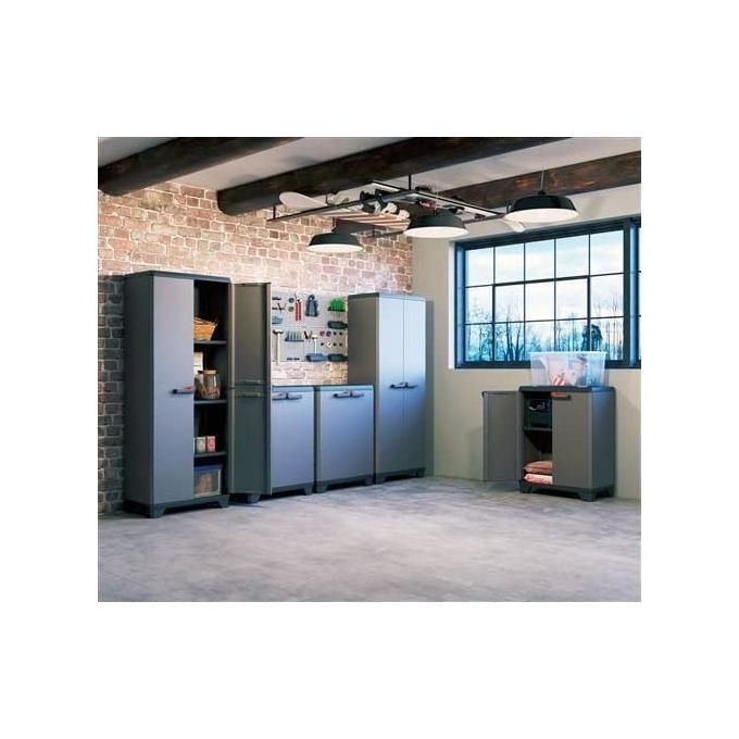 Keter Armadio Portascope Basic Resistente al Gelo con 3 Ripiani Regolabili 68X39X173 Cm per Esterno in Resina Grigia