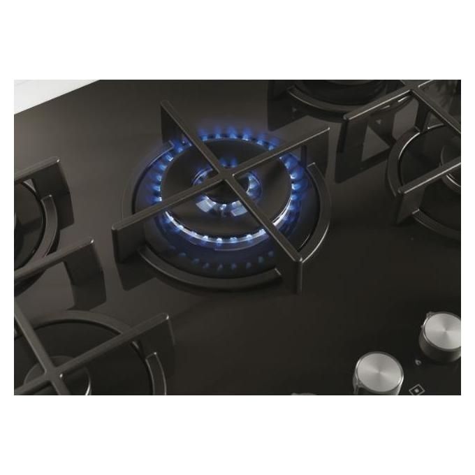 Candy CVG74WPB New Timeless GOG Piano Cottura Gas su vetro 5 zone Manopole New Timeless Bruciatore speciale al centro DC Griglie in ghisa 4 livelli di potenza 75 cm Nero