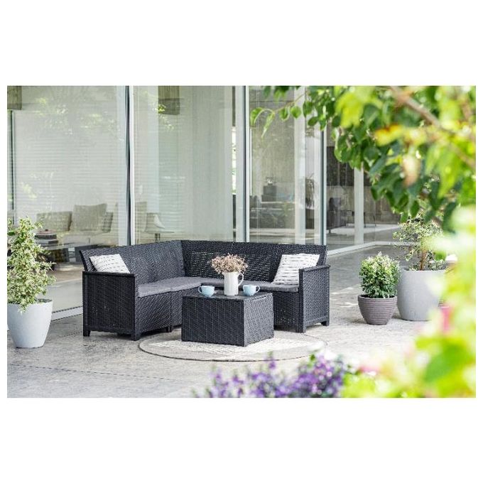 Keter Set Salottino Da Giardino Emma Corner 5 Seater Grafite