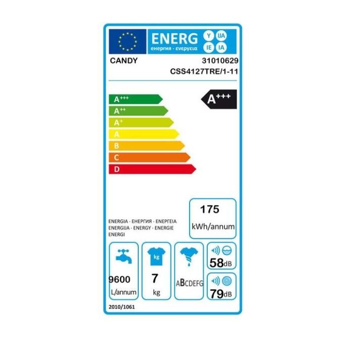 Candy CSS4127TRE-1-11 Lavatrice Slim Carica Frontale  Connettivita' NFC Smart Cycles Smart Touch Classe energetica D (A+++) Capacita' di carico 7 Kg Centrifuga 1200 giri Profondita' 43 cm
