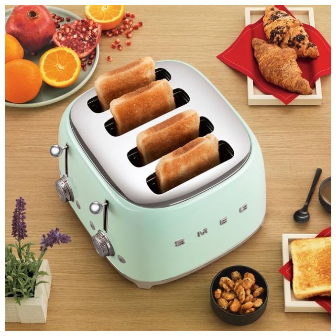 Smeg TSF03PGEU Estetica 50's Style Tostapane 4 Fette 6 Livelli di Doratura Verde Pastello