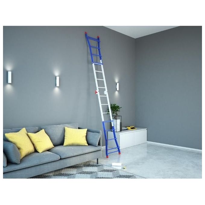 Colombo Scala PRATIC 5+5 In Acciaio Altezza Massima 4,6 M Gradini Zigrinati Piedini Antisdrucciolevoli