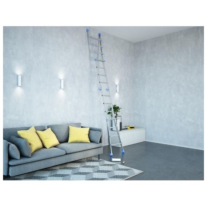 Colombo Scala EIFFEL 4+5 In Alluminio Altezza Massima 4,3 M Gradini Zigrinati Piedini Antisdrucciolevoli E Antiruggine
