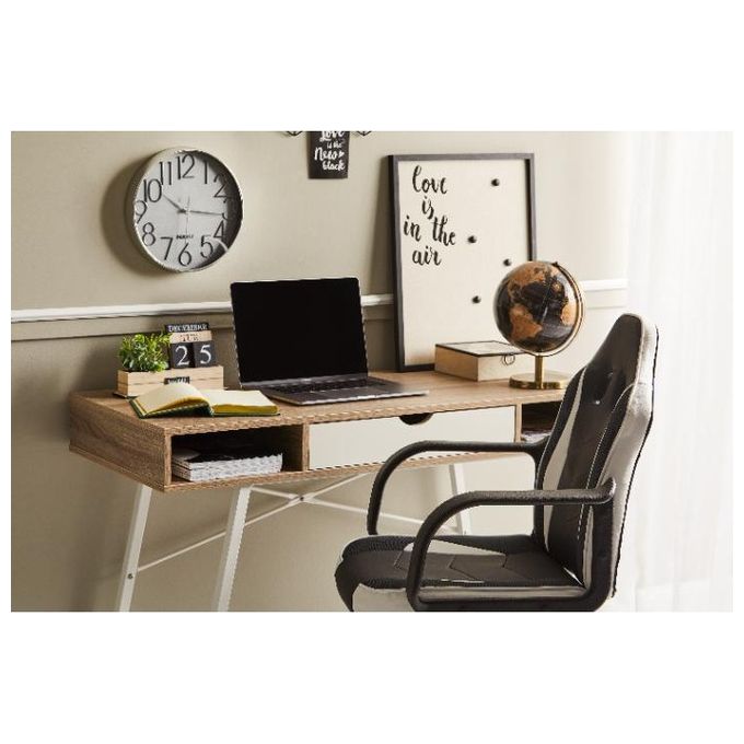 Scrivania Gisele con Piano in Mdf Naturale e Gambe e Cassetto Bianco 120x48cm-H76cm