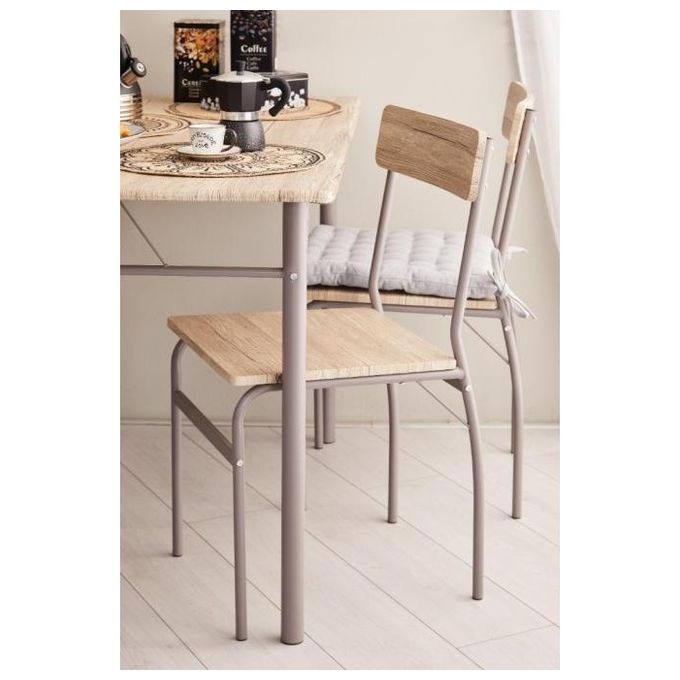 Set Tavolo e 4 Sedie Braga con Piano in Mdf Naturale e Gambe in Metallo Grigio Scuro 120x70cm-H75cm
