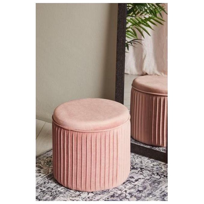Pouf Rotondo con Coperchio Leon in Velluto 38x38cm-H35cm Rosa