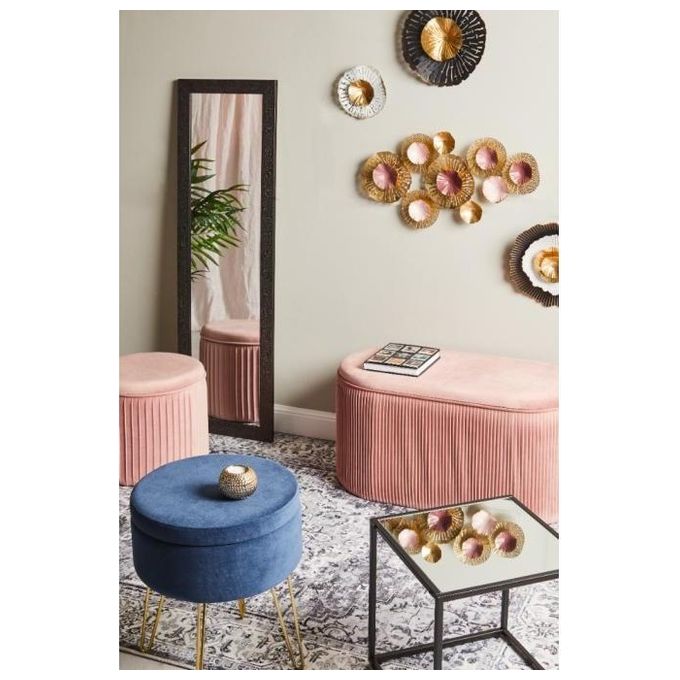 Pouf Rotondo con Coperchio Leon in Velluto 38x38cm-H35cm Rosa