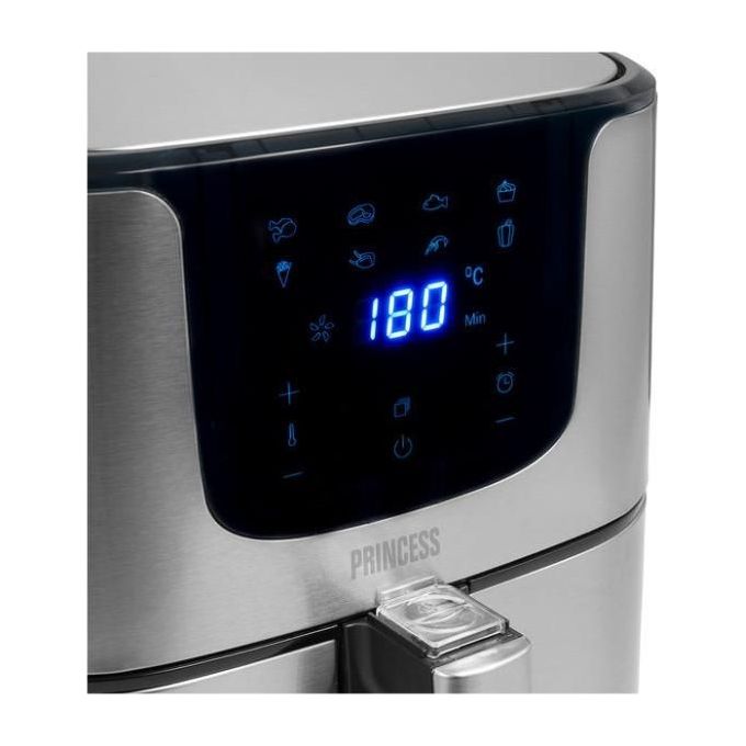Princess 182060 Digital Aerofryer Deluxe XXL - Friggitrice ad aria 5,5 L, 1700 W, 8 programmi preimpostati, Display digitale, Tecnologia di circolazione dell'aria calda, Argento