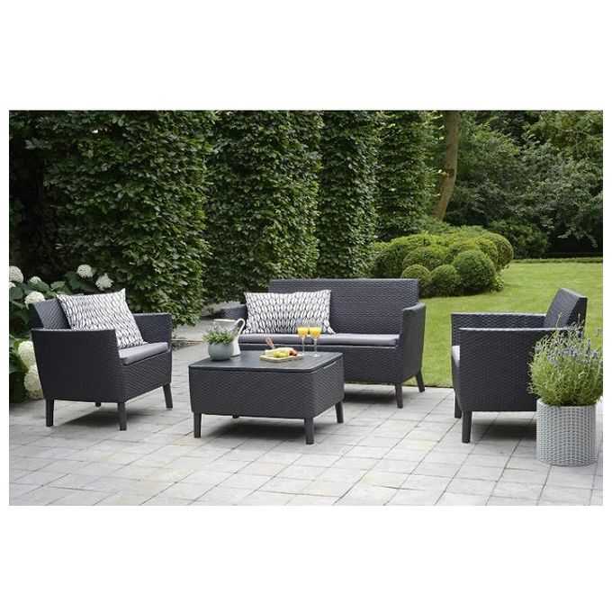 Keter Set da Giardino Salemo Lounge Composto da 2 Poltrone, Divano a 2 Posti e Tavolino, Grafite
