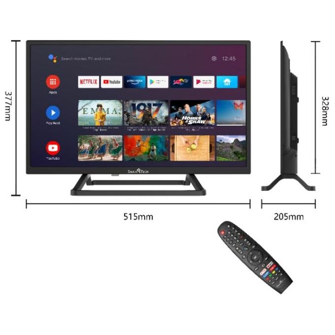 [ComeNuovo] Smart Tech Tv Led 24HA10T3 24 pollici Hd Smart tv Android 9.0 Quad Core 1G-8G Dolby Audio Bluetooth 2T2R Wi-Fi DVB-T2-C-S2 H.265