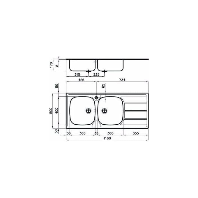 Foster 1812 162 Lavello con Due Vasche a Sinistra in Acciaio Inox 1160x500 mm