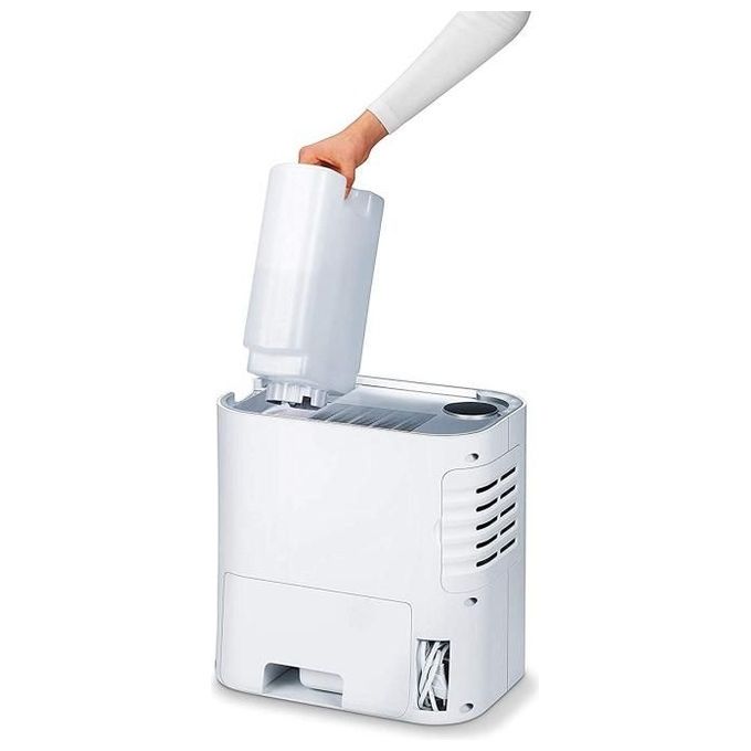 Beurer LR 330 - Purificatore d’aria per ambienti fino a 35 m², tecnologia 3‑strati (prefiltro + HEPA + carbone attivo), silenziosita' 20-50 dB, funzioni principali: umidificatore integrato 4,6 L, timer, modalita' automatica e notturna, Colore Bianco