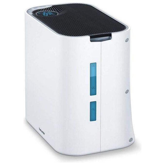 Beurer LR 330 - Purificatore d’aria per ambienti fino a 35 m², tecnologia 3‑strati (prefiltro + HEPA + carbone attivo), silenziosita' 20-50 dB, funzioni principali: umidificatore integrato 4,6 L, timer, modalita' automatica e notturna, Colore Bianco
