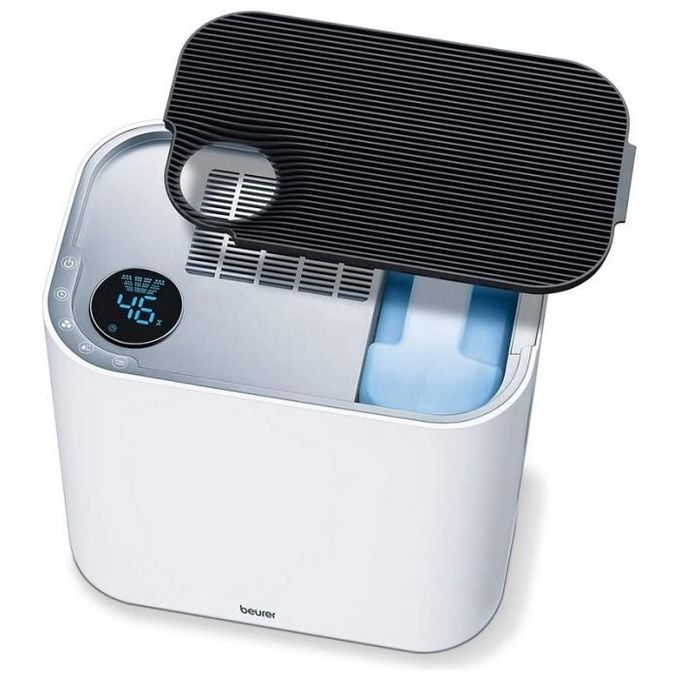 Beurer LR 330 - Purificatore d’aria per ambienti fino a 35 m², tecnologia 3‑strati (prefiltro + HEPA + carbone attivo), silenziosita' 20-50 dB, funzioni principali: umidificatore integrato 4,6 L, timer, modalita' automatica e notturna, Colore Bianco