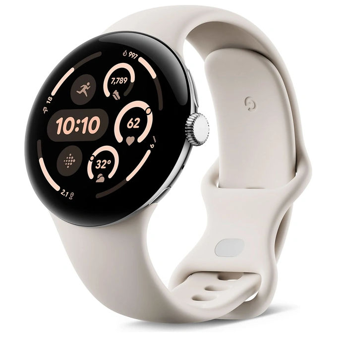 Google Pixel Watch 3 45mm Bluetooth-WiFi Cassa in alluminio argento lucido cinturino sportivo grigio creta