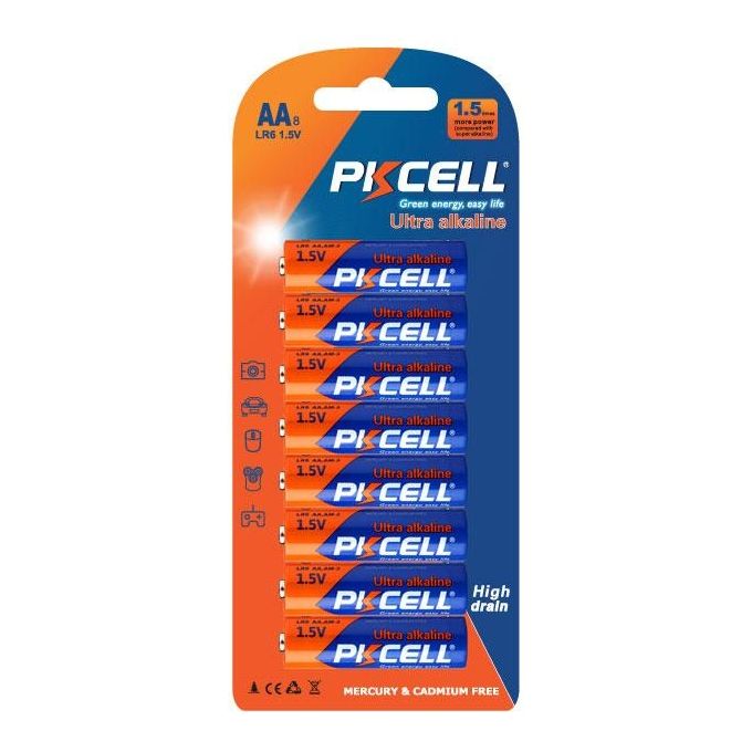Pkcell batterie ultra alcaline aa lr6 stilo 8 pezzi