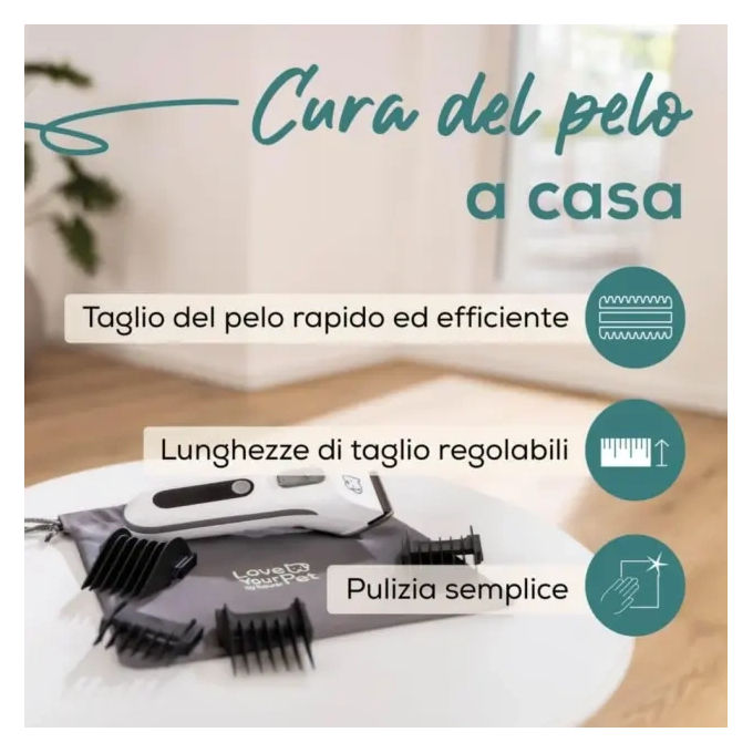 Beurer PP 110 Fluffy Rasoio per PET con lama larga in acciaio inox motore potente e silenzioso incl. 4 accessori pettine forbici pettine borsina olio e spazzola per la pulizia