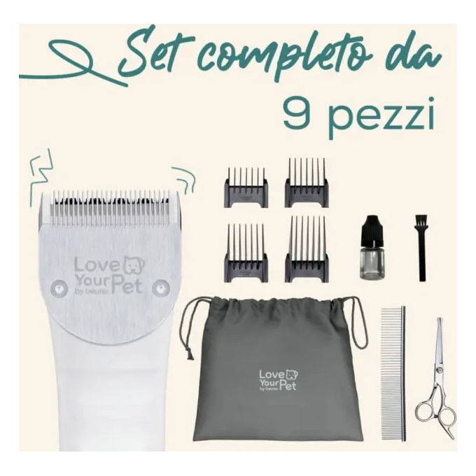Beurer PP 110 Fluffy Rasoio per PET con lama larga in acciaio inox motore potente e silenzioso incl. 4 accessori pettine forbici pettine borsina olio e spazzola per la pulizia