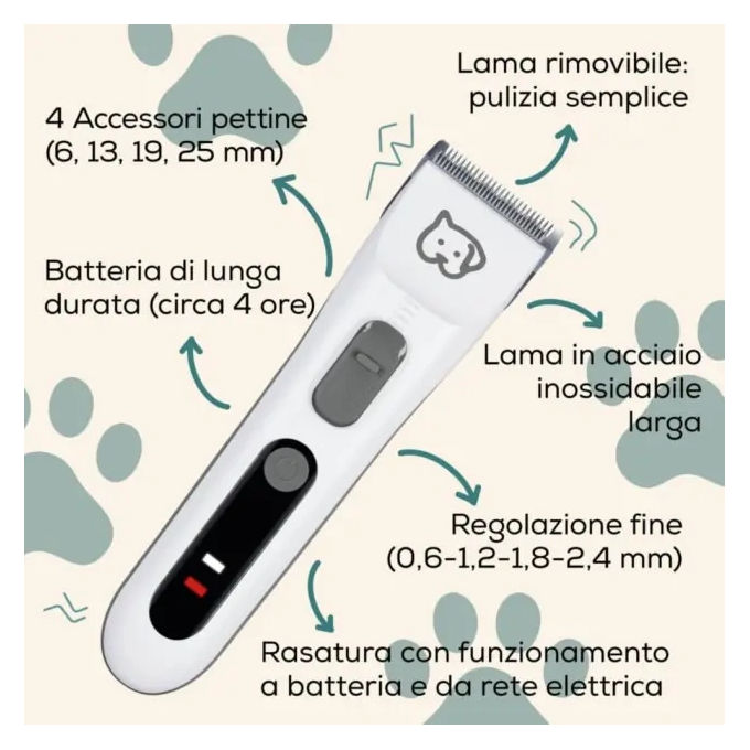 Beurer PP 110 Fluffy Rasoio per PET con lama larga in acciaio inox motore potente e silenzioso incl. 4 accessori pettine forbici pettine borsina olio e spazzola per la pulizia
