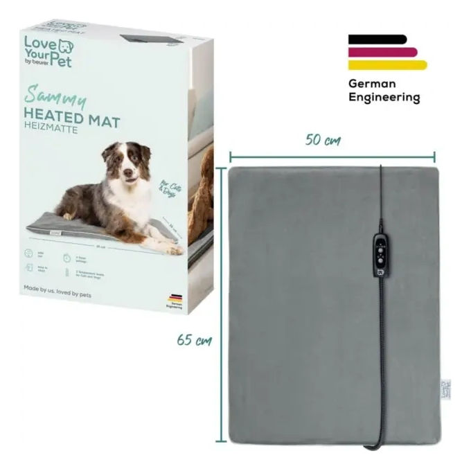 Beurer  PP 220 Sammy Tappetino riscaldante 65 x 50 cm - con 2 livelli di temperatura - 4 timer impostabili - cavo rivestito con tubo anti-morso in metallo e plastica - lavabile in lavatrice