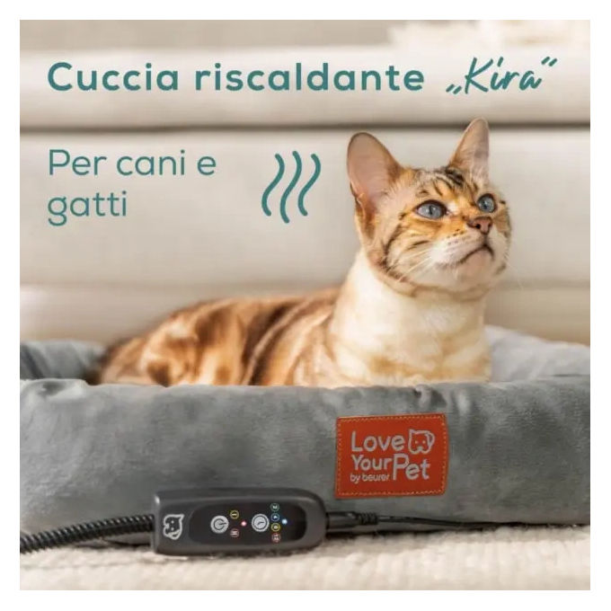 Beurer PP 250 Kira Cuccia riscaldante imbottita (58 x 50 x 10 cm) con 2 livelli di temperatura - 4 timer impostabili - cavo anti-morso rivestito in metallo e plastica (resistente a morsi graffi e con impermeabilita' di classe IPX7) - Sicurezza aggiuntiva