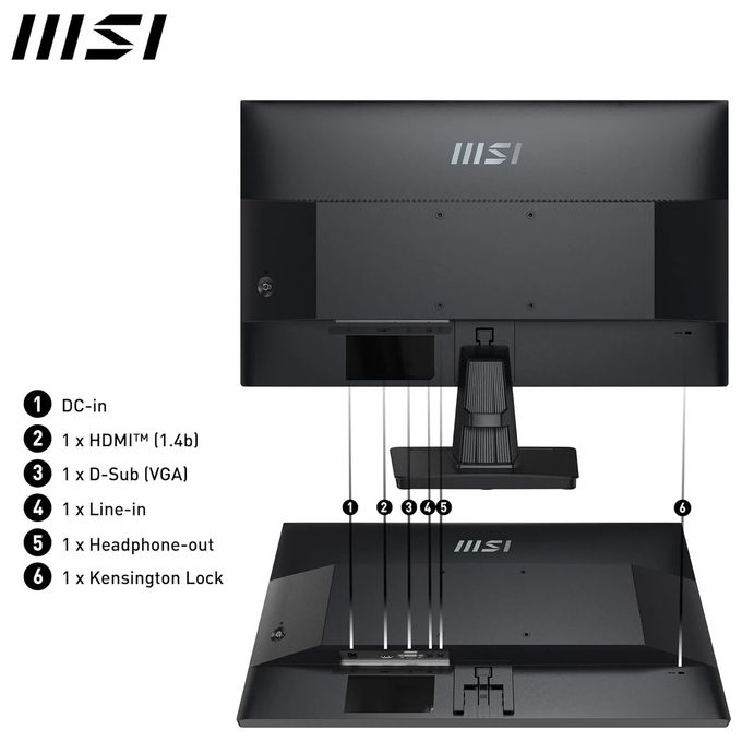 MSI PRO MP251 Monitor 24,5'' IPS FHD (1920x1080), 100Hz, 1ms, altoparlanti integrati, Eye-friendly, FreeSync, 1x HDMI e 1x DP, VESA - HDMI 1.4b, D-Sub (VGA)