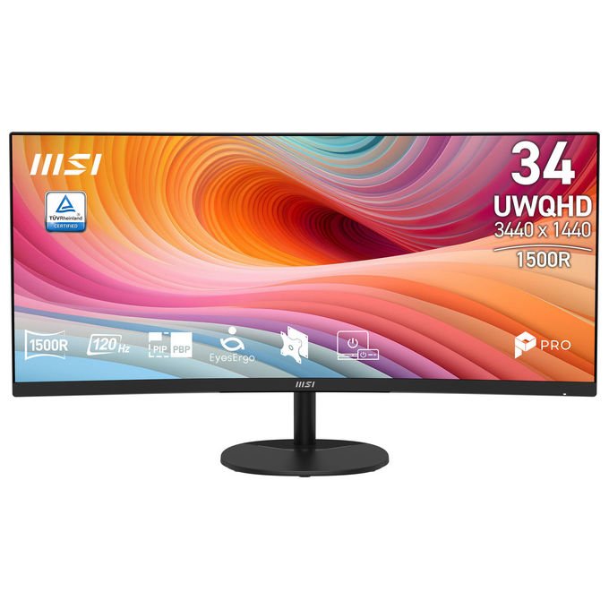 MSI PRO MP341CQ E12 Monitor 34'' UWQHD VA Curvo 1500R 120Hz 1ms Adaptive-Sync HDR Altoparlanti colore Nero