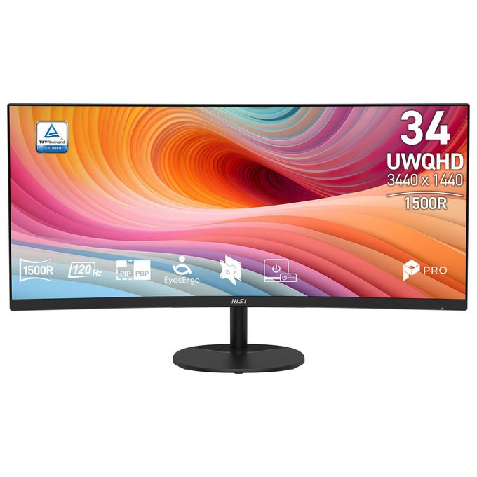 MSI PRO MP341CQ E12 Monitor 34'' UWQHD VA Curvo 1500R 120Hz 1ms Adaptive-Sync HDR Altoparlanti colore Nero