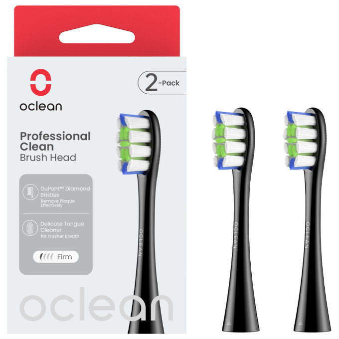 OCLEAN Testine di Ricambio Professional Clean 2 Pezzi Nero per Spazzolini Elettrici
